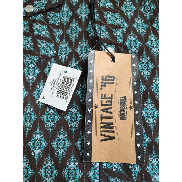 Rock & Roll Denim Boys XL Snap Front Western Shirt Brown Turquoise Pattern - Picture 8 of 9
